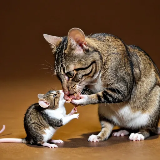 Prompt: a mouse eating a cat
