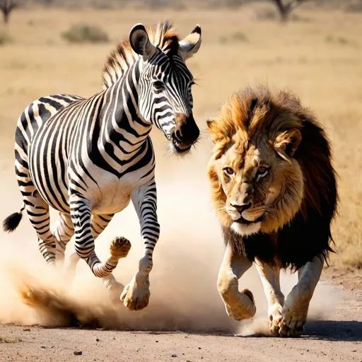 Prompt: a zebra chasing a lion
