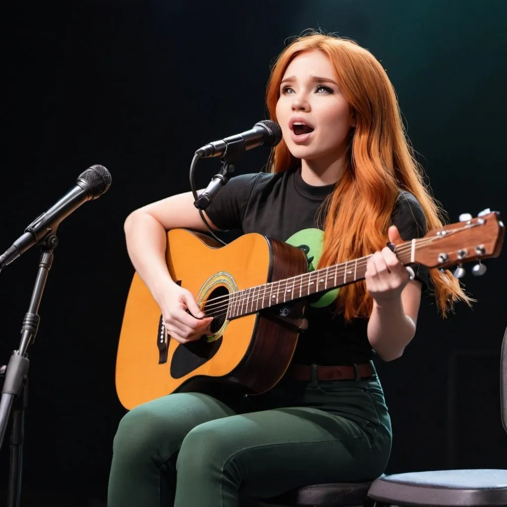 Prompt: Kim possible as a singer singing in concert playing acoustic guitar sitting