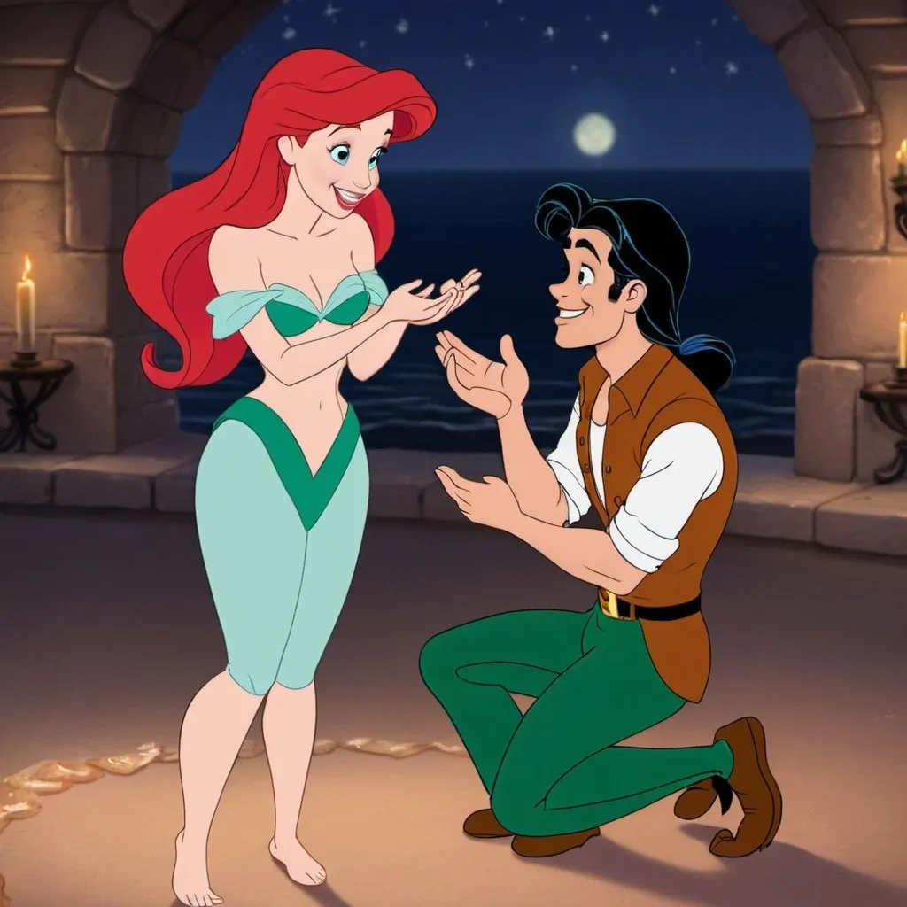 Prompt: Ariel accepting Jim Hawkin's marriage proposal.