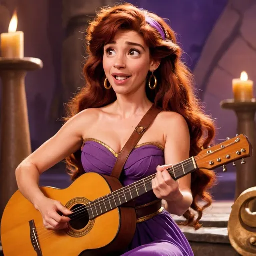 Prompt: Megara from Hercules singing while playing guitar
