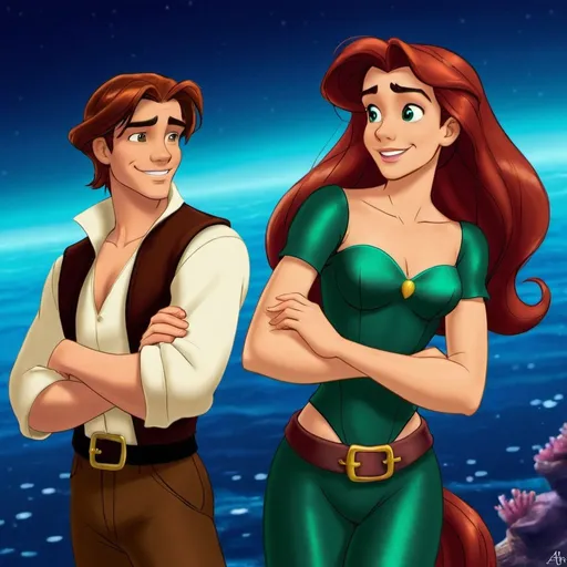 Prompt: Jim Hawkins from Treasure Planet and Ariel from the Little Mermaid as a couple.