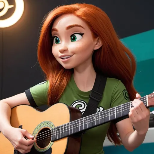 Prompt: Kim possible singing while playing acoustic guitar