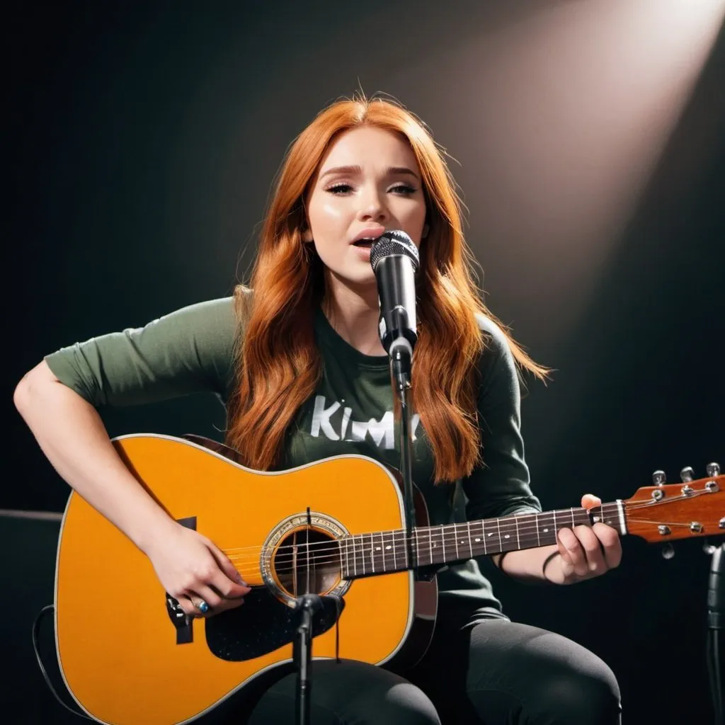 Prompt: Kim possible as a singer singing in concert playing acoustic guitar sitting