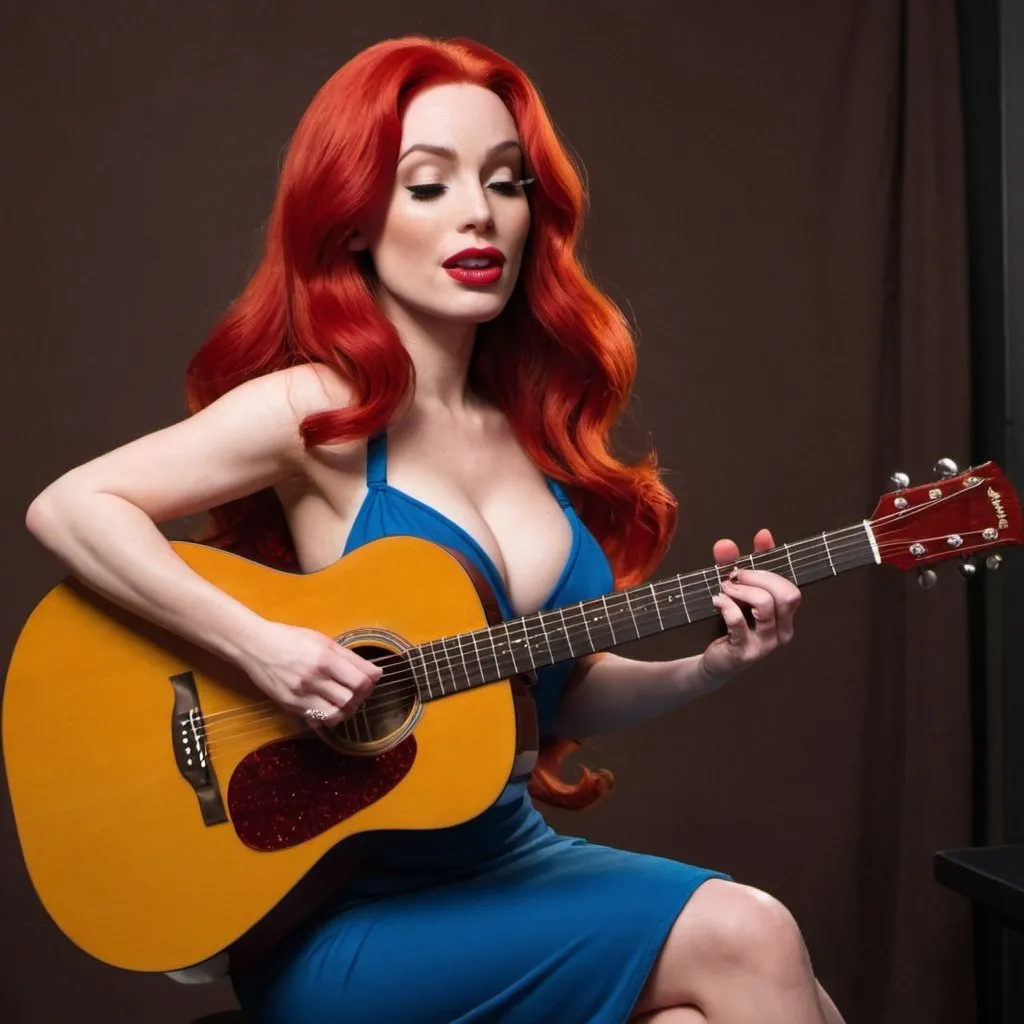 Prompt: Jessica Rabbit playing acoustic guitar singing