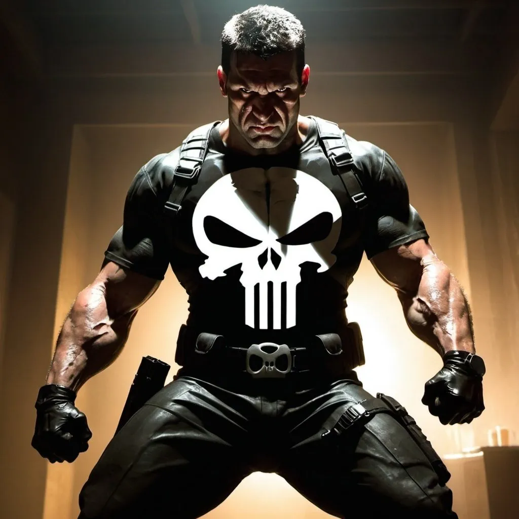 Prompt: punisher, professional, atmospheric lighting, action pose, intense action
