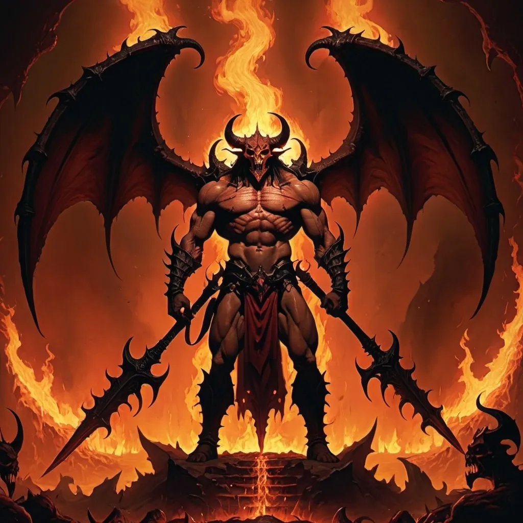 Prompt: Diablo, full body, wide shot, in hell