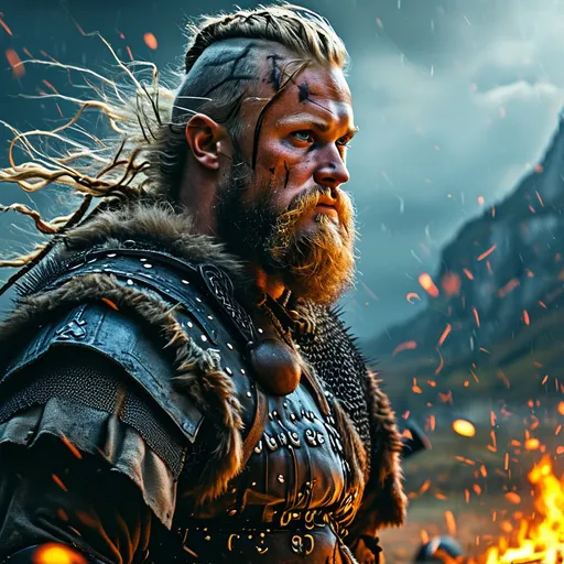 Prompt: (many viking warriors attacking), dynamic action scene, (dramatic lighting), intense expressions, realistic facial features, rugged armor and weapons,  windswept hair, a thunderstorm overhead, debris flying, high stakes atmosphere, cinematic composition, (4K ultra-detailed), vivid colors, rugged terrain, an aura of historical epic grandeur.