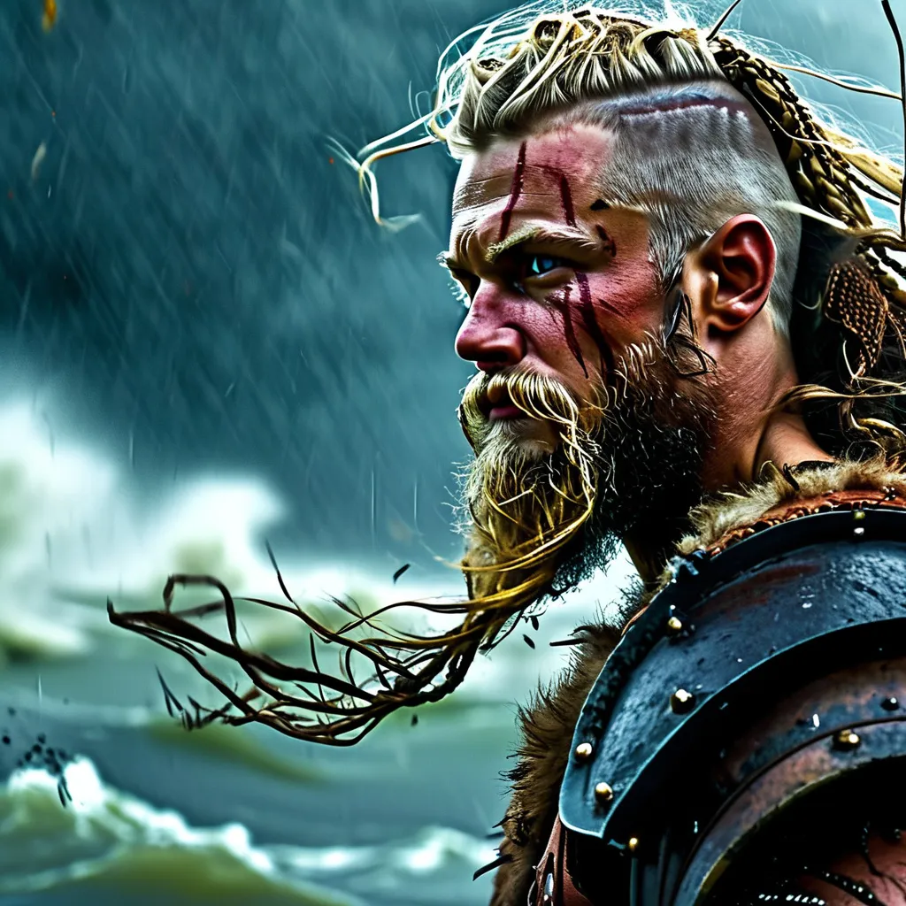 Prompt: (viking warriors attacking), dynamic action scene, (dramatic lighting), intense expressions, realistic facial features, rugged armor and weapons, tumultuous sea backdrop, windswept hair, a thunderstorm overhead, debris flying, high stakes atmosphere, cinematic composition, (4K ultra-detailed), vivid colors, rugged terrain, an aura of historical epic grandeur.