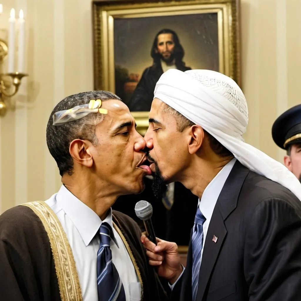 Prompt: barack obama and osama bin laden kissing
