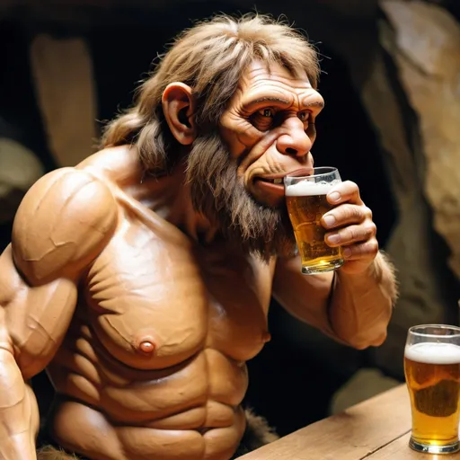 Prompt: Neanderthal drinking belgium beer
