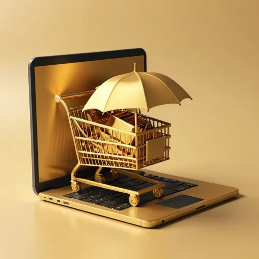 Prompt: 3D illustration for online purchase insurance in gold color