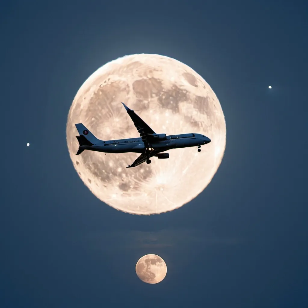 Prompt: A aero plane is flying in front of moon