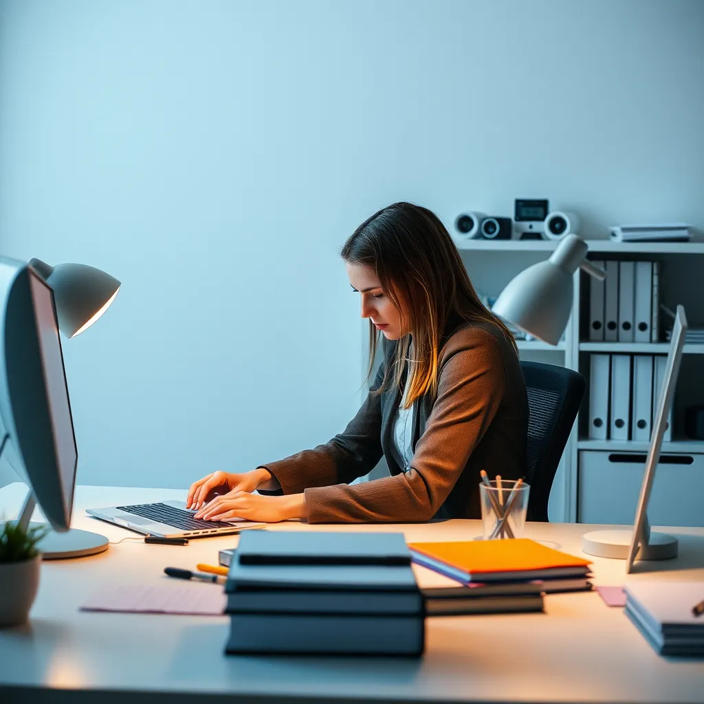 Prompt: a person at a desk getting things done

