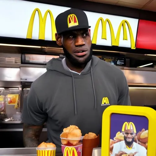 Prompt: LeBron James working at McDonald’s 