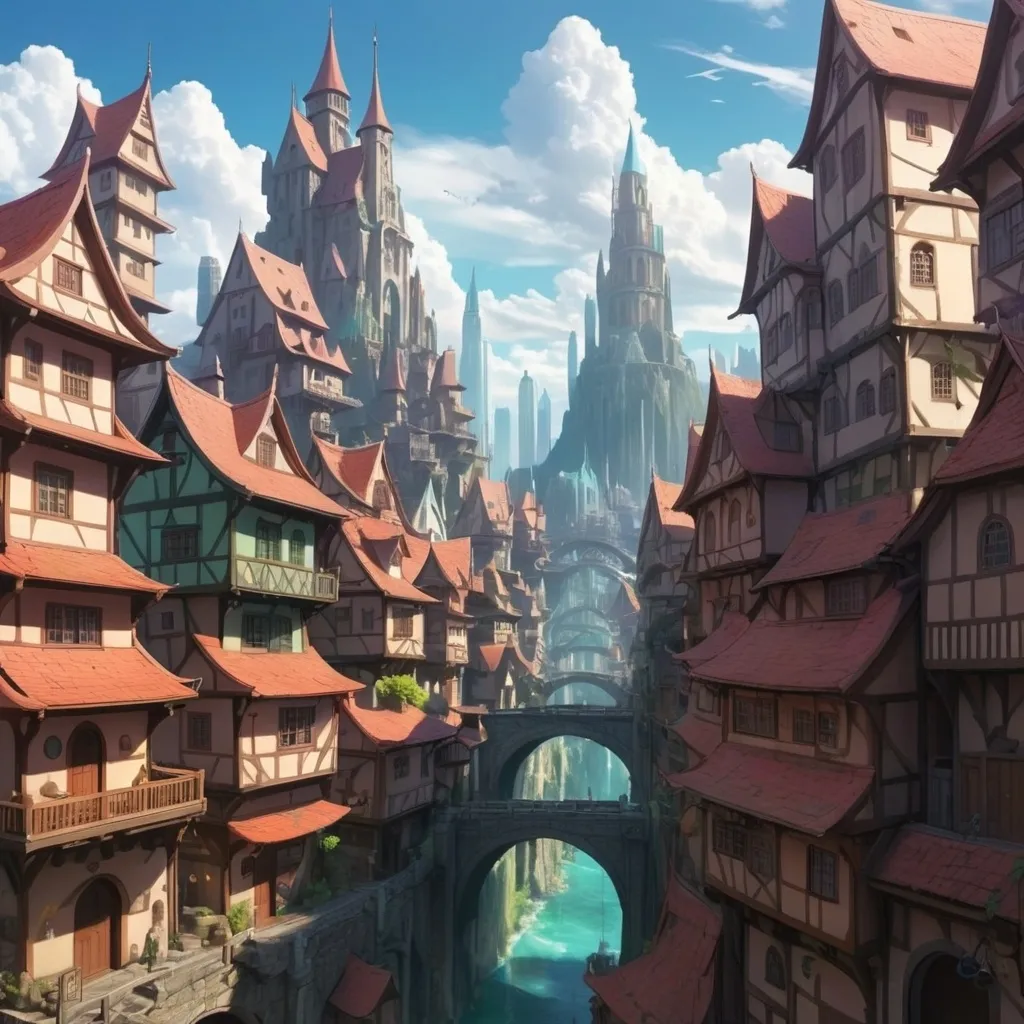 Prompt: City in fantasy world with magich like on anime