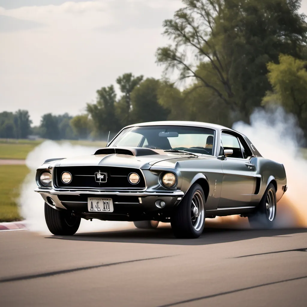 Prompt: Make a person driving a 1969 Mustang and the mustang is drifting around a Rolls-Royce silver ghost