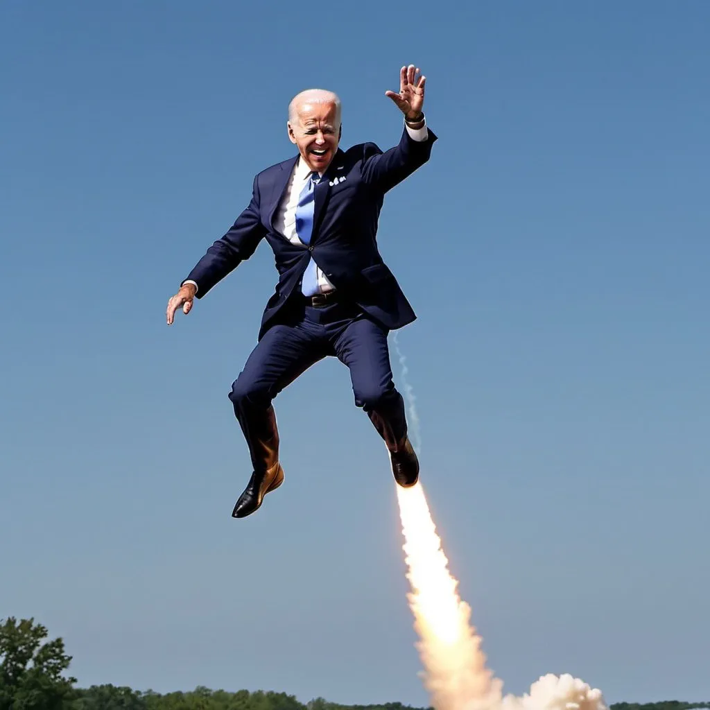 Prompt: joe biden rocket jumping