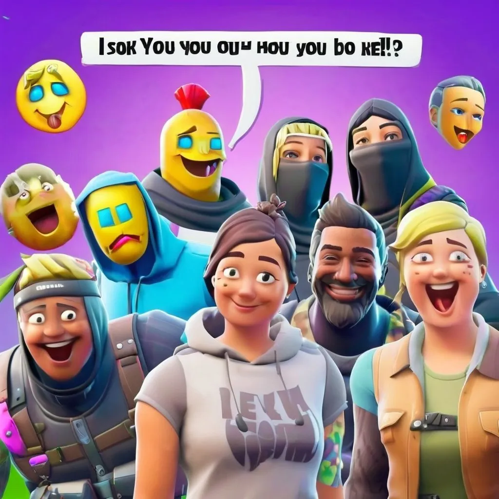 Prompt: hilarious fortnite meme with laughing emojis