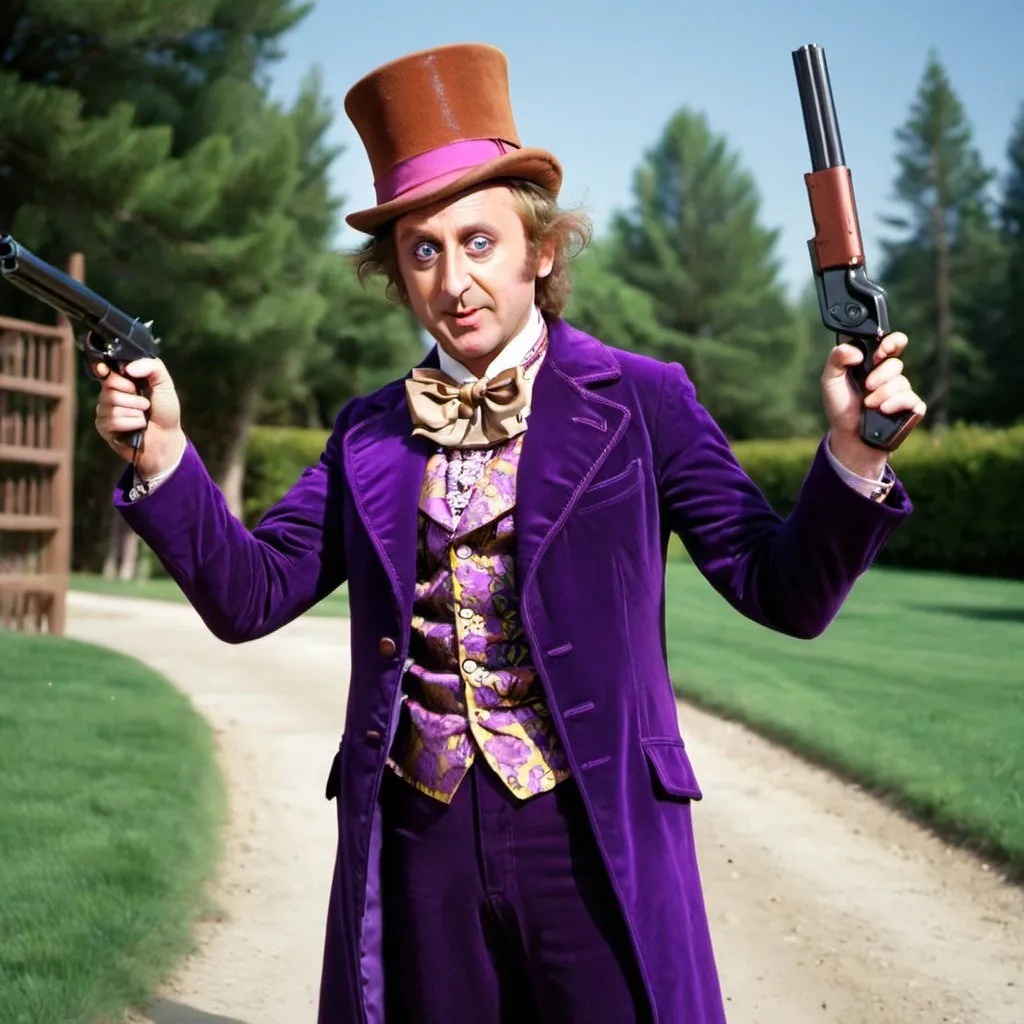 Prompt: willy wonka killing children with a shotgun