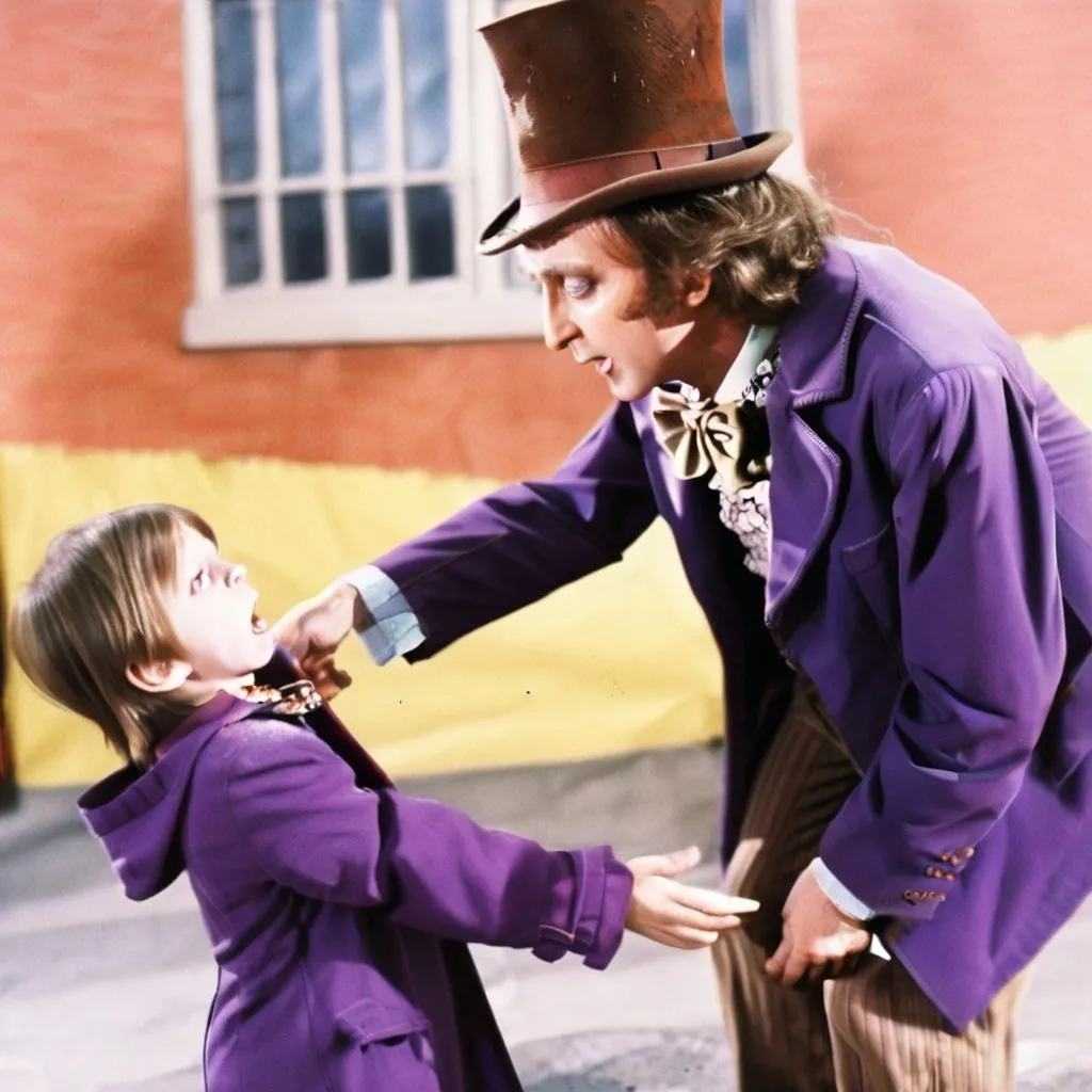 Prompt: willy wonka beating a child