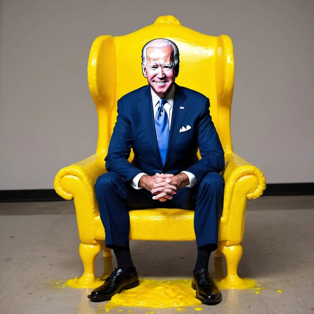 Prompt: Joe Biden is sitting on a chair made of piss