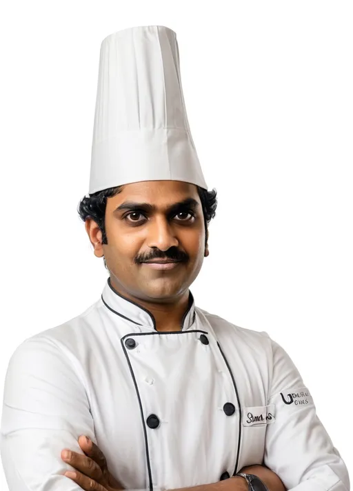 Prompt: a man in a chef's hat is posing for a picture with his arms crossed and his arms crossed, Anthony Devas, samikshavad, jayison devadas, a character portrait