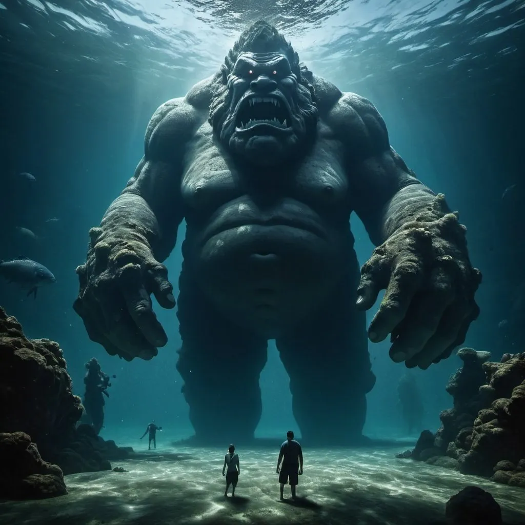 Prompt: Underwater Giants in the Universal Flood 