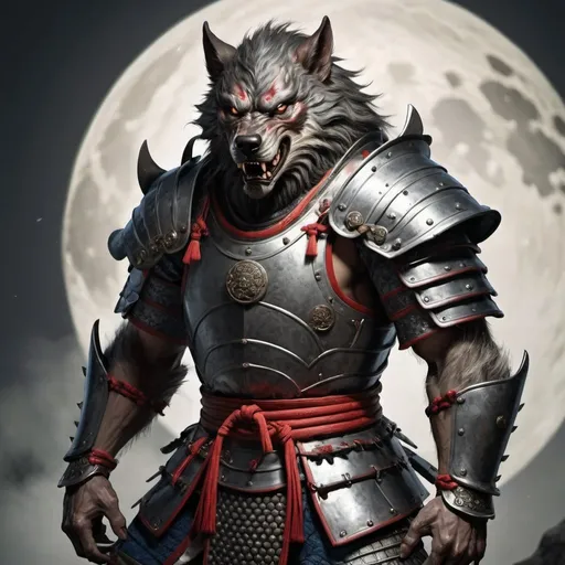 Prompt: werewolf with armor, Japanese style, chinese, medieval