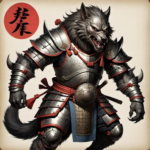 Prompt: werewolf with armor, Japanese style, chinese, medieval