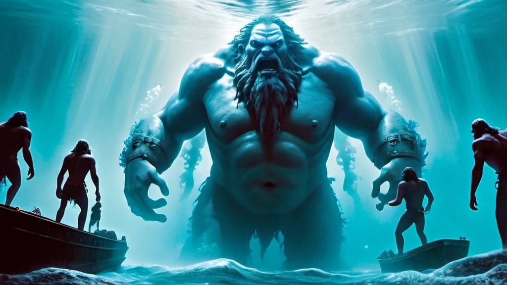 Prompt: Underwater Giants in the Universal Flood, nefilims