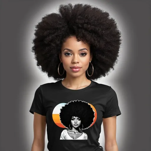 Prompt:  T SHIRT OF A BEAUTIFUL BLACK WOMAN WITH AFRO HAIR
     
        

