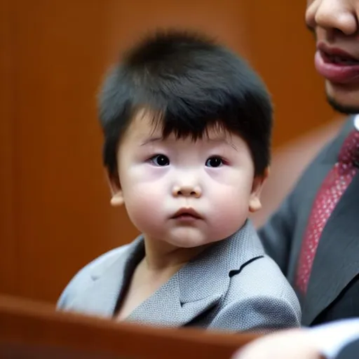 Prompt: CHINESE BABY IN SUIT IN COURT
