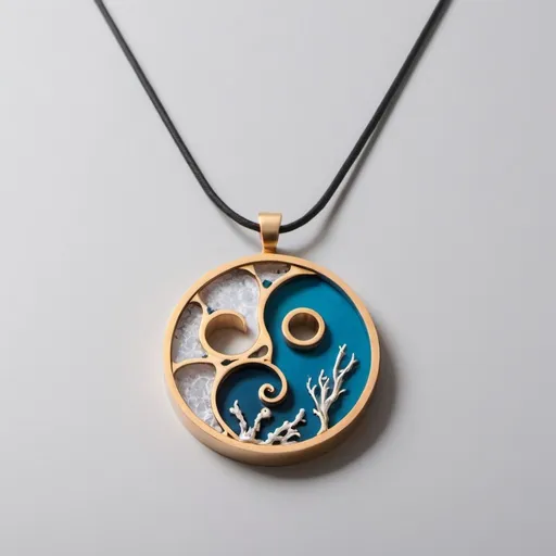 Prompt: design a pendant for couples it shoud be 2 separate pieces which can be wore separately by partners on concept of Yin yan for gifting,
 inspired from underwater sea creatures
