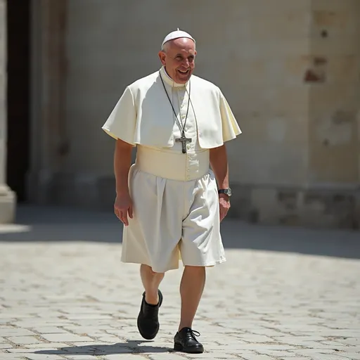 Prompt: papa francisco pantalon coto y manga corta
