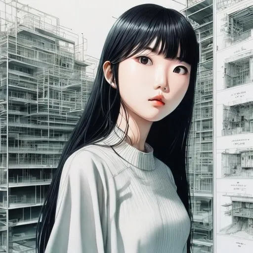 Prompt: Inio Asano, Horacio Altuna, Surreal, mysterious, strange, fantastic, fantasy, Sci-fi, Japanese anime, construction of an artificial cave, architectural drawing, blueprint, cross section, perspective, perspective, futurism, miniskirt beautiful girl, perfect voluminous body, detailed masterpiece colour hand drawings