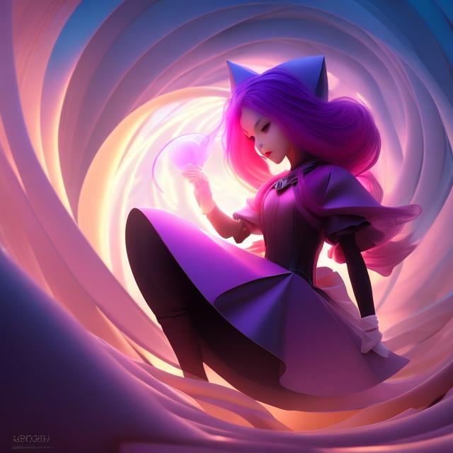 Prompt: Surreal, mysterious, strange, fantastical, fantasy, Sci-fi fantasy, anime, girl Alice, surface of rotation, conical surface, quadratic surface, torus, apple curve, topological shape, knot, torus knot, Mobius strip, Klein bottle, polyhedron, regular polyhedron, semi-regular polyhedron Body Star-shaped regular polyhedron Hyperbolic polyhedron Natural world Shapes related to minimal curved surfaces, shell shapes Mathematics and art, detailed masterpiece 