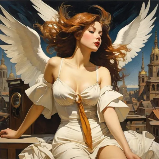 Prompt: Pierre Brissaud, Frank Brangwyn, Surreal, mysterious, strange, fantastical, fantasy, sci-fi, For example, if you let your hair flutter a little, the voice you hear will be LOVE or HATE? Do whatever you like, no matter what you say, I won't stop, The news that will drop the flying bird will be forgotten tomorrow, Today is better than yesterday, isn't it? Big victory for the belief, I want to sway to the rhythm, but the outfield is noisy, Noise canceling, Miniskirt beautiful girl singer, perfect voluminous body, detailed masterpiece 