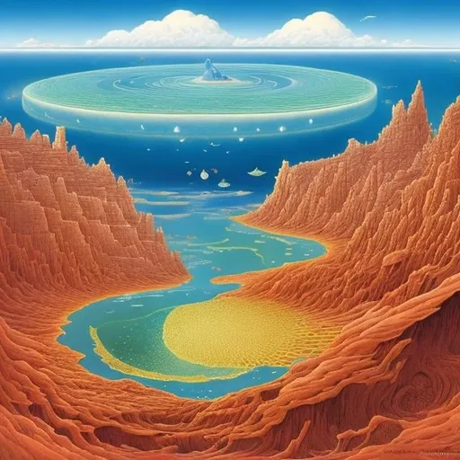 Prompt: Jean Giraud, Kate Greenaway, Surreal, Mysterious, Strange, Fantastic, Fantasy, Sci-Fi, Fantasy, Anime, Unknown Underground Hyperthermic Biosphere, Redefining the Theory of the Origin of Life Deep beneath the earth, in the vast crust, there is a biosphere that is independent of the land and sea. The total amount of microorganisms living there exceeds the terrestrial biosphere, and this underground biosphere is the place where life originates. Underground space. Exploration boat. Beautiful girl in a bodysuit. Short hair.