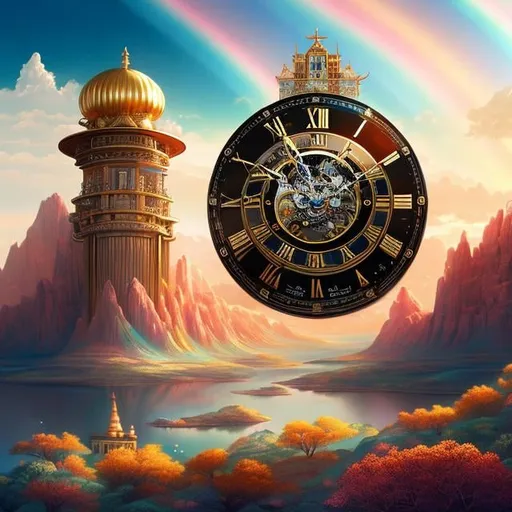 Prompt: André Édouard Marty Anime　surreal　fanciful　wondrous　strange　Whimsical　Sci-Fi Fantasy　observatory　Clock　Mars Exploration　quill pen　A rainbow is born, hyperdetailed high resolution high quality high definition masterpiece