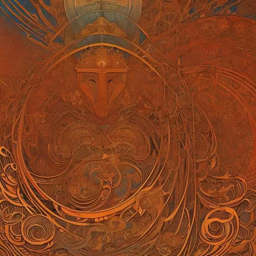 Prompt: Jean Giraud, Alphonse Mucha, woodblock print style, surreal, mysterious, strange, fantastical, fantasy, sci-fi fantasy, the internet is the brain of the world, vibrant colors, masterpiece, sharp focus, best quality, depth of field, cinematic lighting, derailed high resolution definition quality masterpiece
