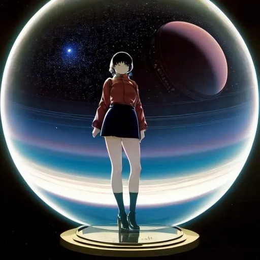 Prompt: Katsuhiro Otomo, William Stout, Surreal, mysterious, strange, fantastical, fantasy, Sci-fi, Japanese anime, universe inside a glass ball, miniskirt beautiful girl, perfect voluminous body, Astronomical Observatory, detailed masterpiece perspectives 