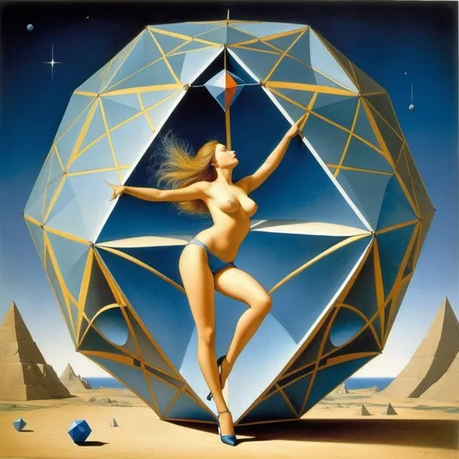 Prompt: Robert Ingpen, Surrealism, Mysterious, Weird, Outlandish, Desmond Morris Art, John Armstrong, Fantasy, Sci-fi, Japanese Anime, Miniskirt Beautiful Geometry Girl Creating the World, perfect voluminous body, Curve Theory and Surface Theory, Geometry of Time and Space, From Polyhedron Theorem to Topology, Mathematics of Origami, Poincaré Conjecture, Blueprints and Models of the World, detailed masterpiece coloured hand drawings 