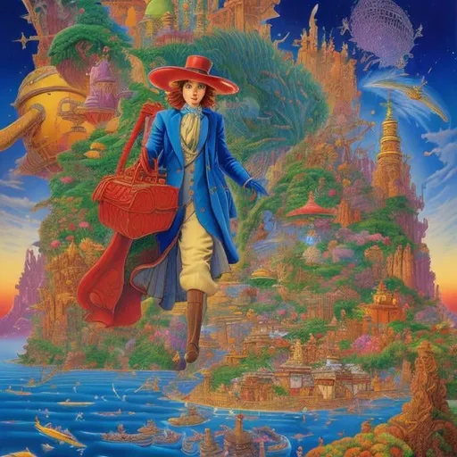 Prompt: Jean Giraud, Margaret Tarrant, Comical, Surreal, mysterious, strange, bizarre, fantasy, Sci-fi, Japanese anime, inhabitants of the story world escape into reality, sightseeing in Tokyo, Alice in Wonderland, Wizard of Oz, Captain Future, 20,000 Leagues Under the Sea, Sherlock Holmes, Star Wars, The Hobbit, A Midsummer Night's Dream, City is  in uproar, hyper detailed masterpiece high resolution definition quality depth of field cinematic lighting 