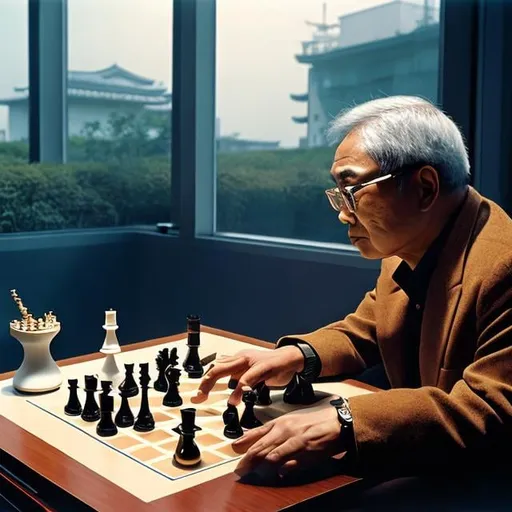 Prompt: Katsuhiro Otomo, A E Marty, Surreal, mysterious, strange, fantastical, fantasy, sci-fi, Japanese anime, boy playing chess with a skeleton, detailed masterpiece 