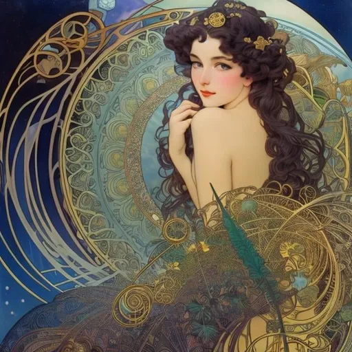 Prompt: Hans Lencker, Alphonse Mucha, Dr. Seuss, surreal, mysterious, strange, fantastical, fantasy, Sci-fi, Japanese anime, does mathematics dream of the best world? Possible worlds, taking mechanics into the realm of geometry, billiards, cosmology of numbers, beautiful girl, perfect body, detailed masterpiece 