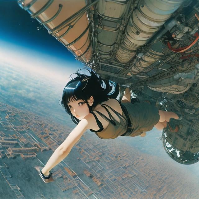 Prompt: Katsuhiro Otomo, Endre Nemes, Mysterious Weird Fantastic Fantasy Sci-Fi Fantasy Anime Surrealism Machine Beautiful Girl Climbing the Moon, perfect voluminous body, detailed masterpiece perspectives angles bird’s eye view looking up looking down sharp focus 