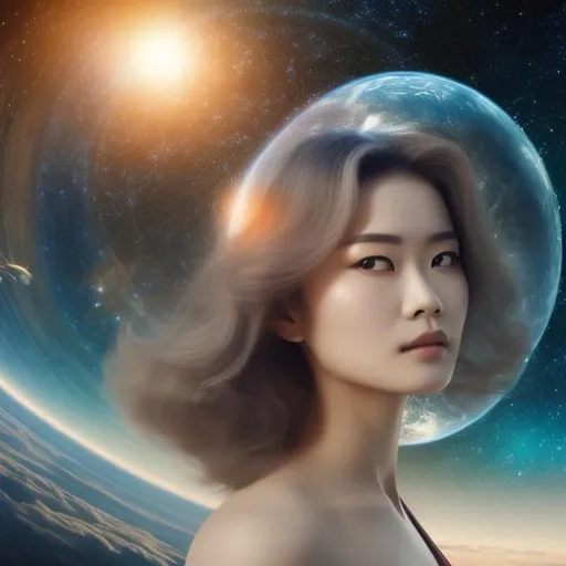 Prompt: Inger Edelfeldt, Takeo Takei, Surreal, mysterious, strange, fantastical, fantasy, Sci-fi, Japanese anime, beautiful girl who builds a wire model of the celestial sphere, perfect voluminous body, space development era, detailed masterpiece 