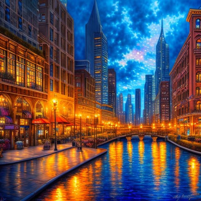 Prompt: John Stephens style, city scape, night, goldfish swimming in the air, water colour and sketch, Hyperdetailed high resolution high definition high quality masterpiece 