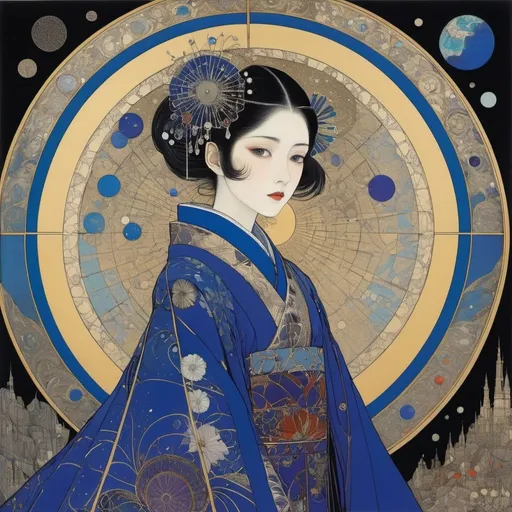 Prompt: Harry Clarke, Mitsukazu Mihara, Surreal, mysterious, strange, fantastical, fantasy, Sci-fi, Japanese anime, discovery of magnetism and gravity, magic called learning, artful science, beautiful girl scholar, perfect voluminous body, detailed masterpiece 